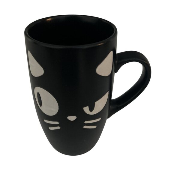 Black Ceramic Cat Face Coffee Mug 5" High - Picture 1 of 3